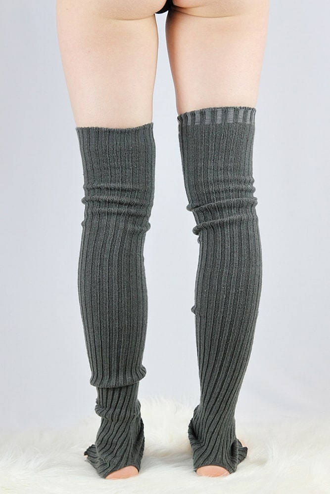 Extra Long Stirr-up Knit Legwarmers Charcoal | Rarr Designs