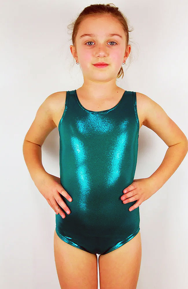 Girls Jade Green Sparkle Sleeveless One Piece Leotard For Gymnastics ...